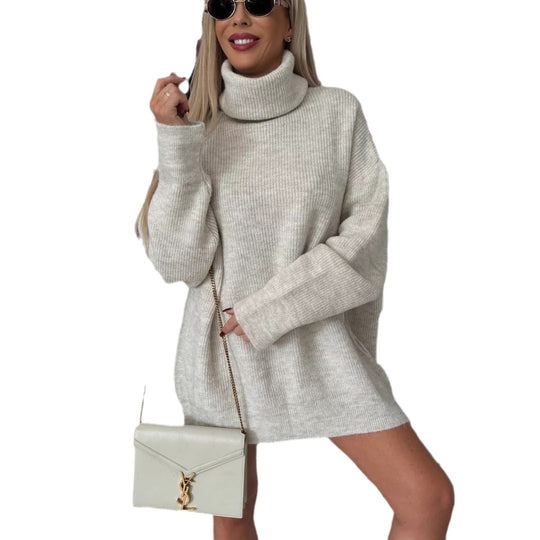 Damen oversized Rollkragen-Strickkleid mit weitem Schnitt, überschnittener Schulter und extraweichen Rippbündchen Shop Nory