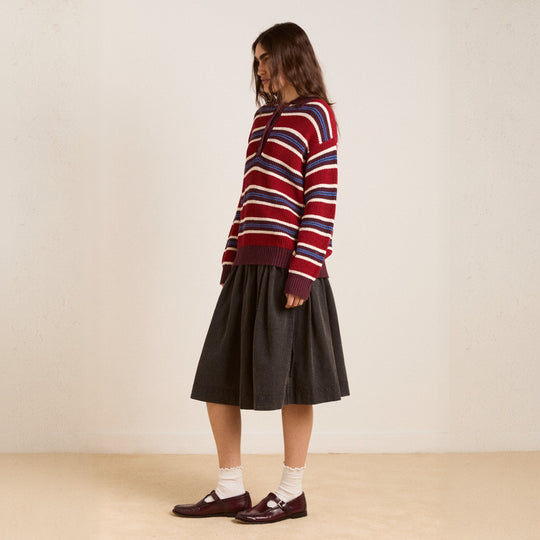 Damen Oversize Strickpullover mit Polokragen & mehrlagigem Streifenrelief Shop Nory