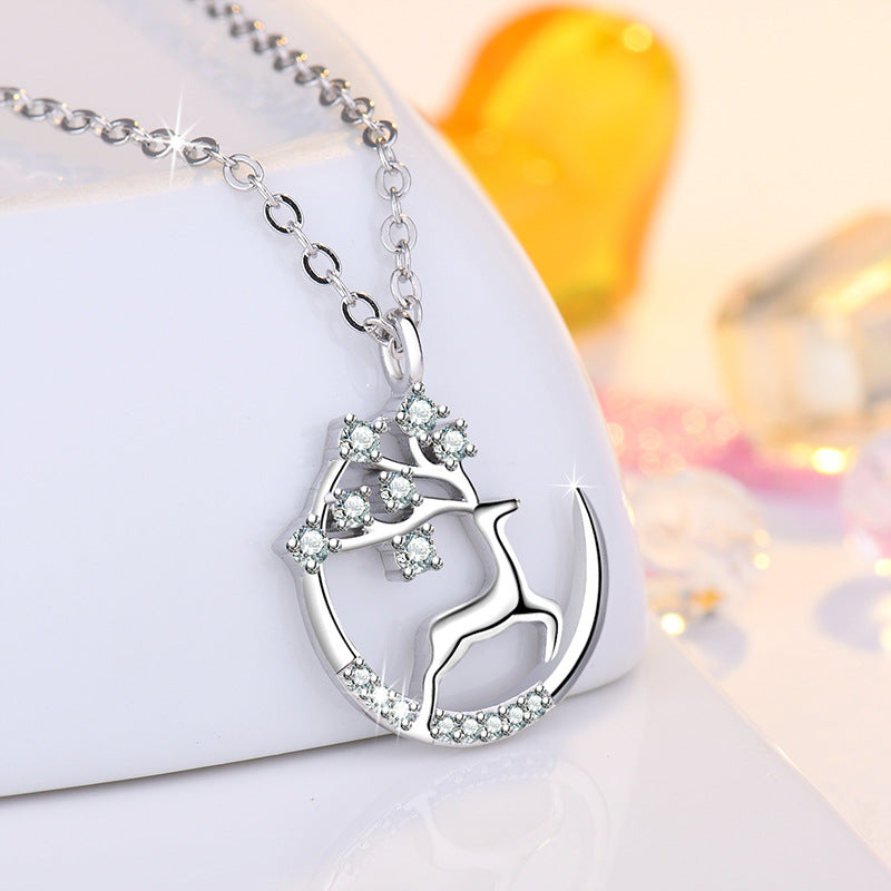 Damen Halskette mit zauberhaftem Reh-Motiv und funkelnden Zirkonia Shop Nory
