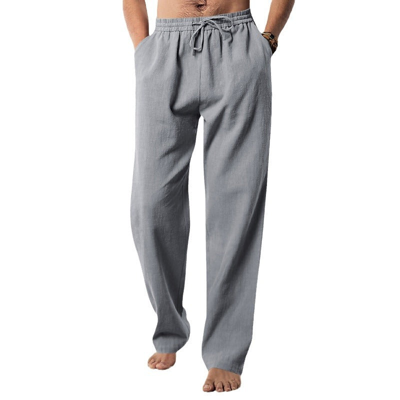 Herren nan lockere Leinen-Hose mit Elastikbund und Seitentaschen