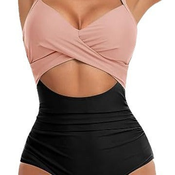 Damen Cut-Out Badeanzug mit Kreuzgurt