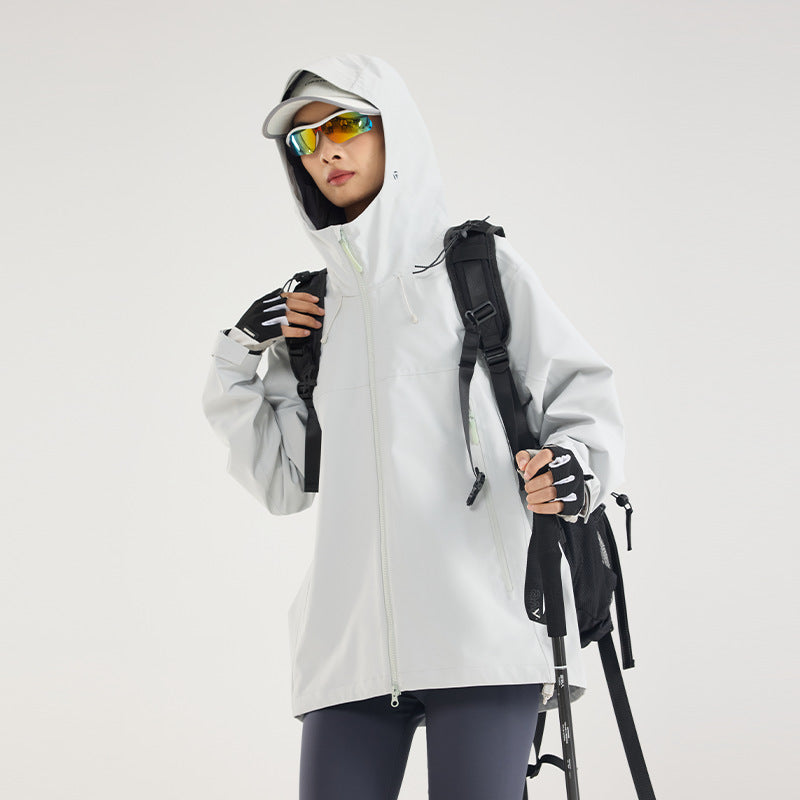 Damen Leichte technische Regenjacke im Oversize-Utility-Schnitt mit verstellbarer Kapuze Shop Nory