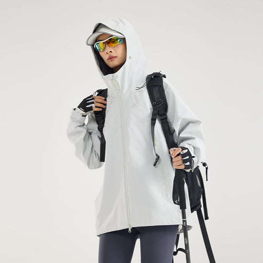 Damen Leichte technische Regenjacke im Oversize-Utility-Schnitt mit verstellbarer Kapuze Shop Nory