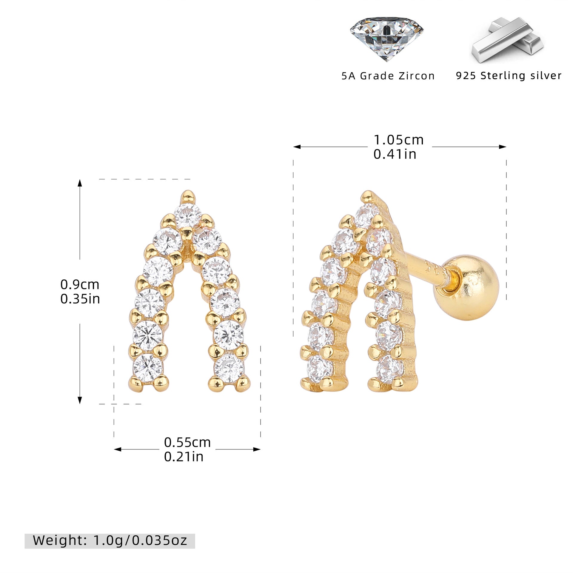 Damen Ohrstecker mit modernem Bogen-Design aus 925 Sterling Silber und funkelnden Zirkonia Shop Nory
