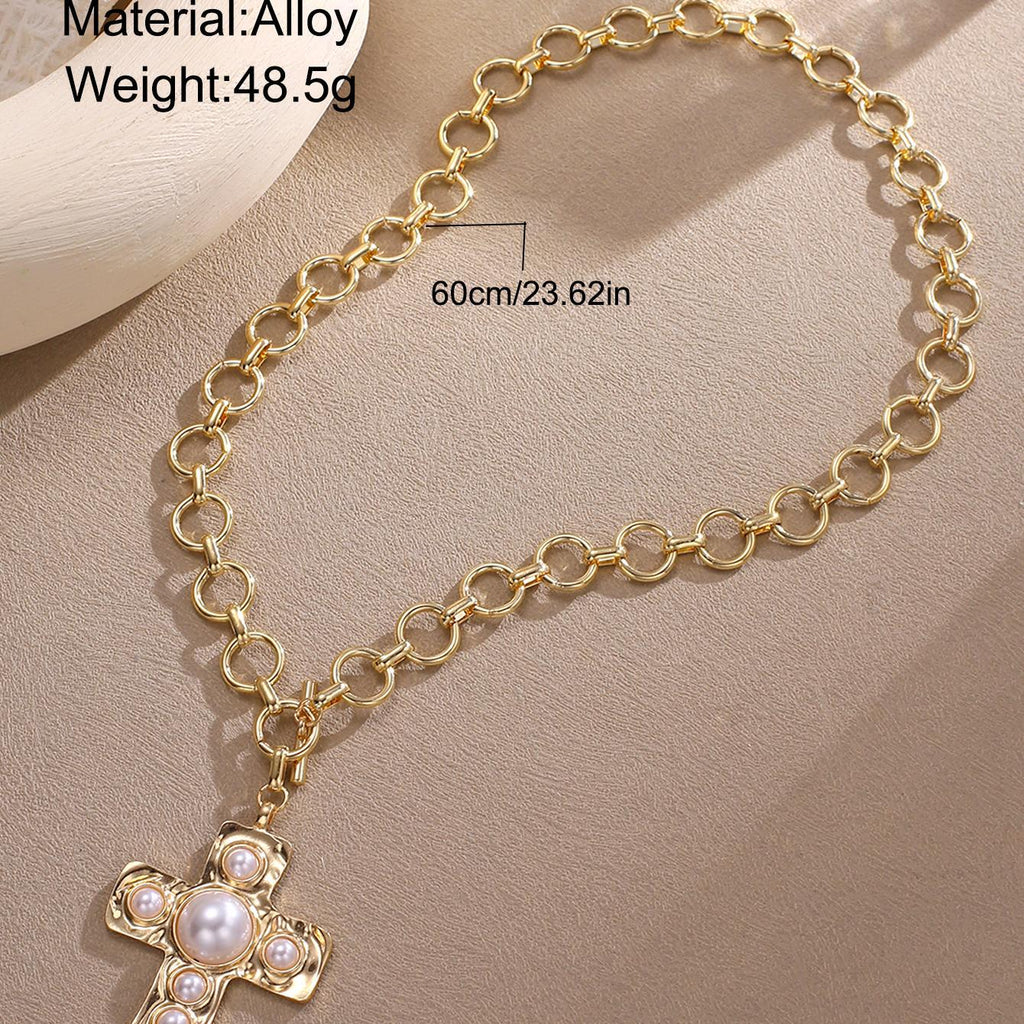 Damen Halskette mit elegantem Kreuzanhänger und Perlendetails Shop Nory