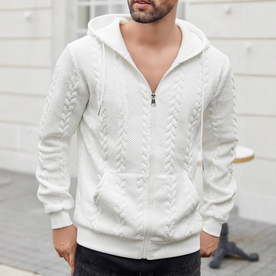 Herren strukturierte Kapuzen-Sweatjacke mit Zopfmuster, durchgehendem Reißverschluss und Kängurutasche Shop Nory