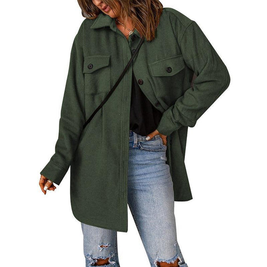 Damen Oversize-Hemdjacke mit Brustklappen und langem Schnitt Shop Nory