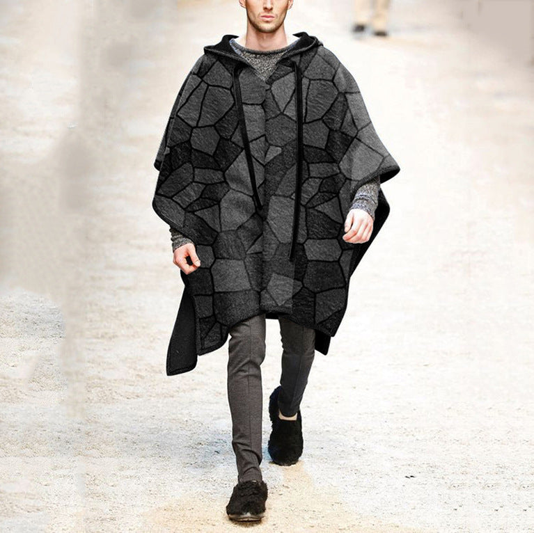 Herren Oversized Kapuzenponcho aus Strick mit geometrischem Mosaikmuster Shop Nory