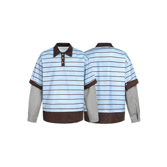 Herren Lagenlook-Polo mit Streifen, Kontrastkragen und karierten Einsatzärmeln Shop Nory
