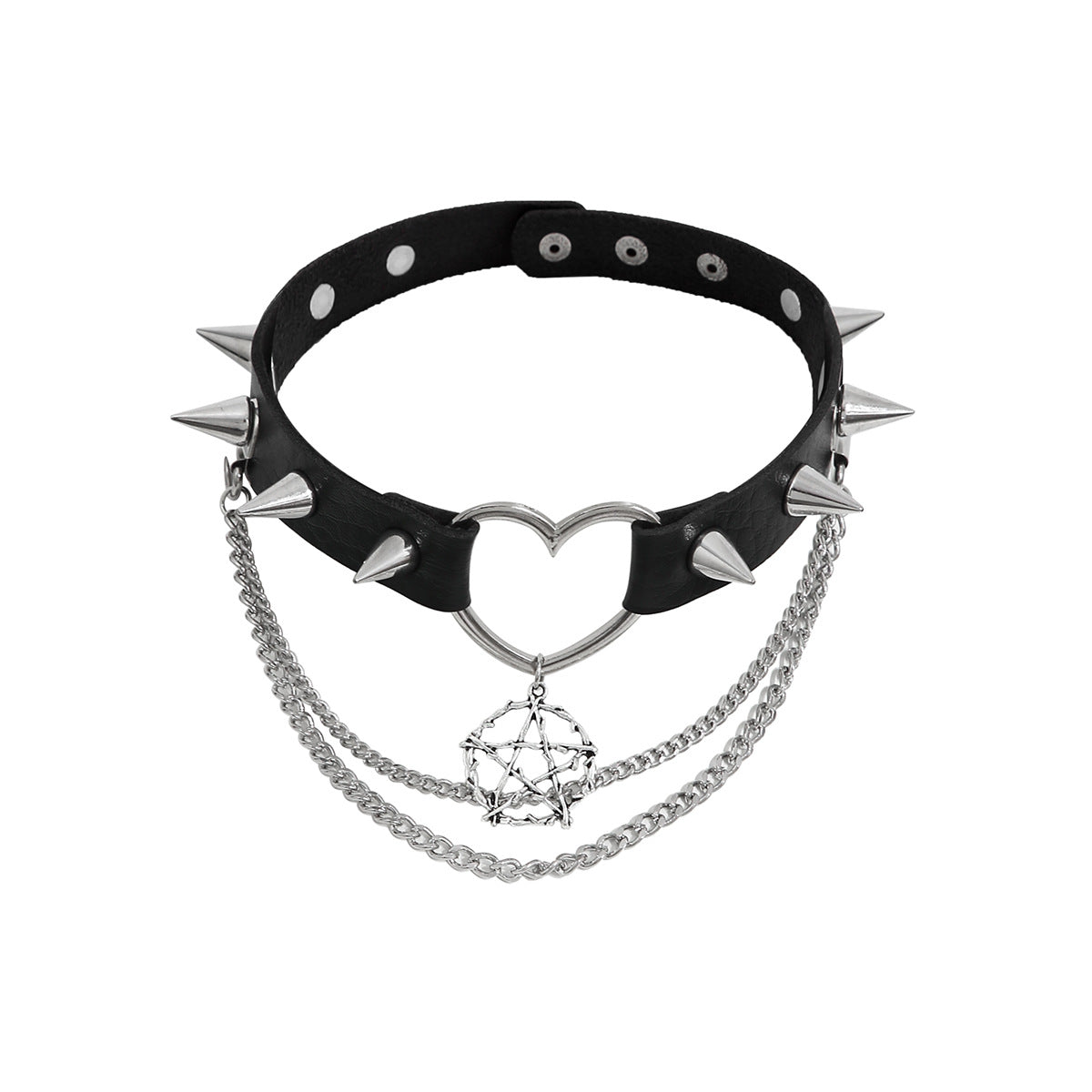 Damen vielseitiges Nietenhalsband mit Ketten und Herzdetails Shop Nory