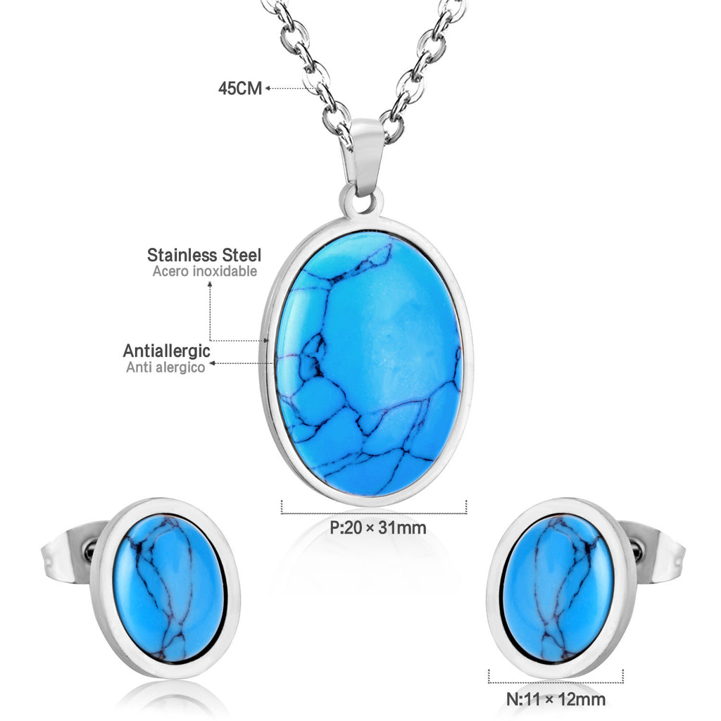 Damen Halskette und Ohrringe Set mit türkisfarbenen Zirkonia-Shop Nory
