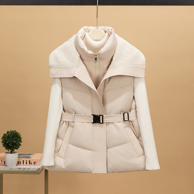 Damen nan gesteppte Weste mit abnehmbarer Sherpa-Kapuze und Rippenstrickärmeln Shop Nory