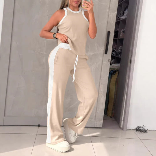 Damen Sportliches Zweiteiler-Set mit ärmellosem Oberteil und weitem Hose Shopnory