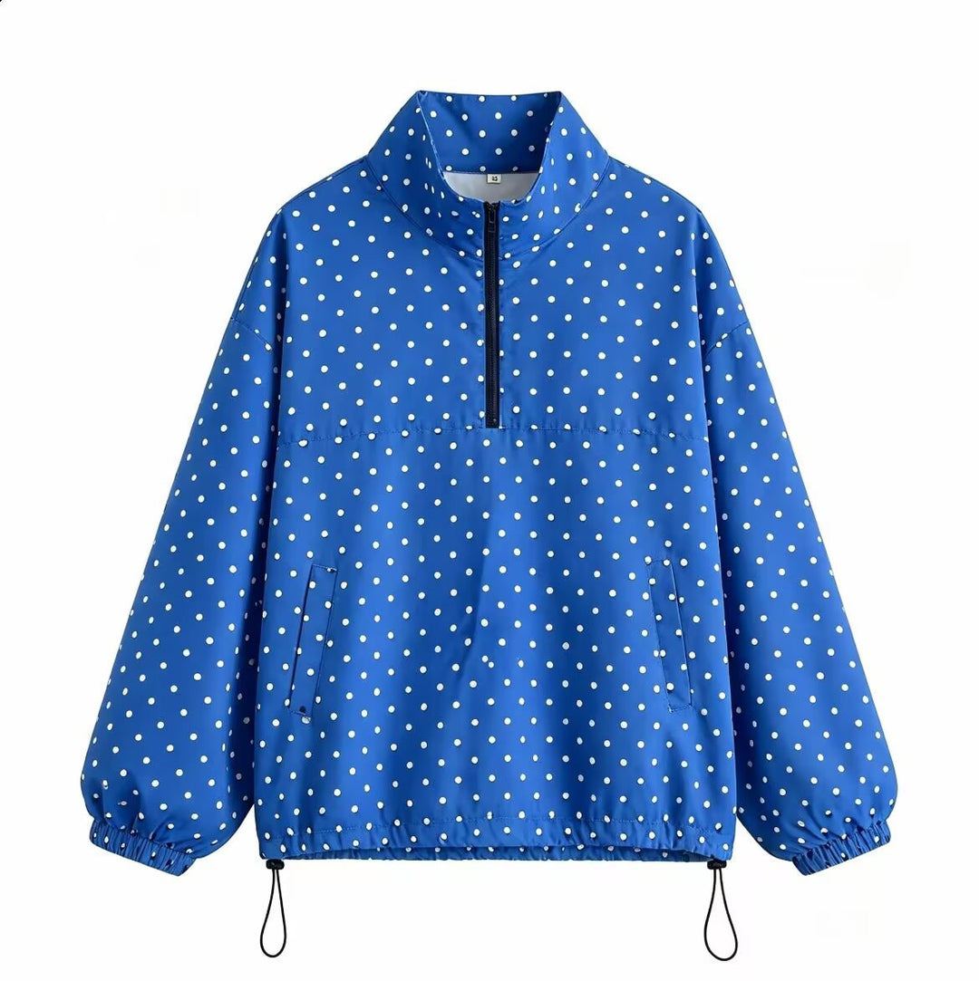 Damen leichter gepunkteter Anorak mit halbem Reißverschluss und Tunnelzug Shop Nory