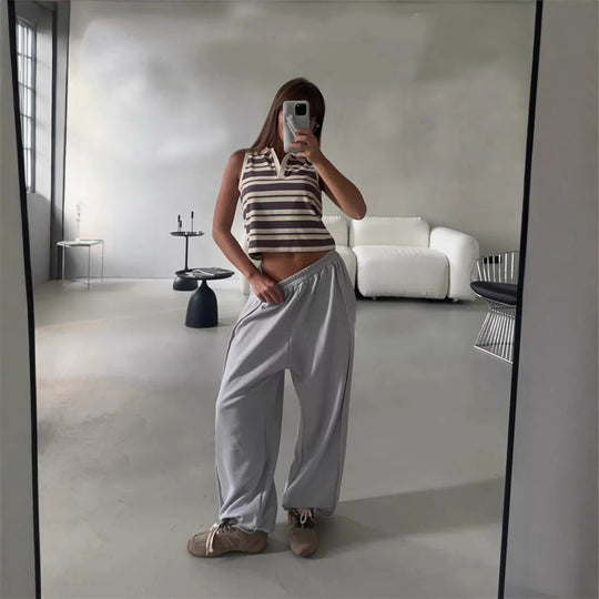 Damen locker sitzende High-Waist Sweatpants mit weitem Bein und elastischem Bund Shop Nory