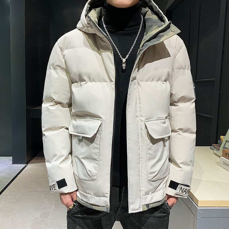 Herren gesteppte Kapuzenjacke mit Pattentaschen und verstellbaren Klettmanschetten Shop Nory