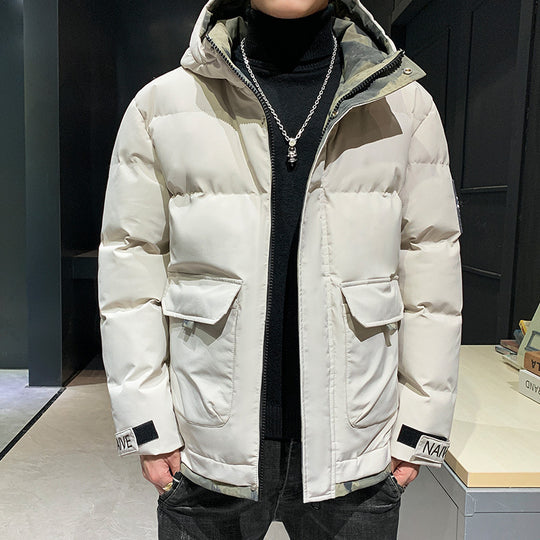 Herren gesteppte Kapuzenjacke mit Pattentaschen und verstellbaren Klettmanschetten Shop Nory