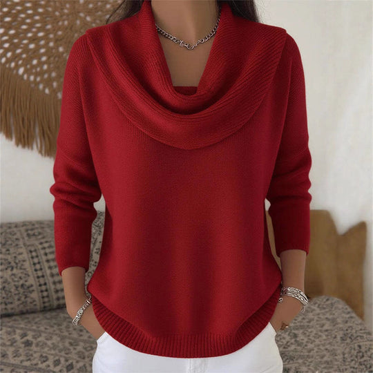 Damen nan schimmernder Strickpullover mit Wasserfallkragen, feiner Glitzerstruktur und schmalem Saum Shop Nory