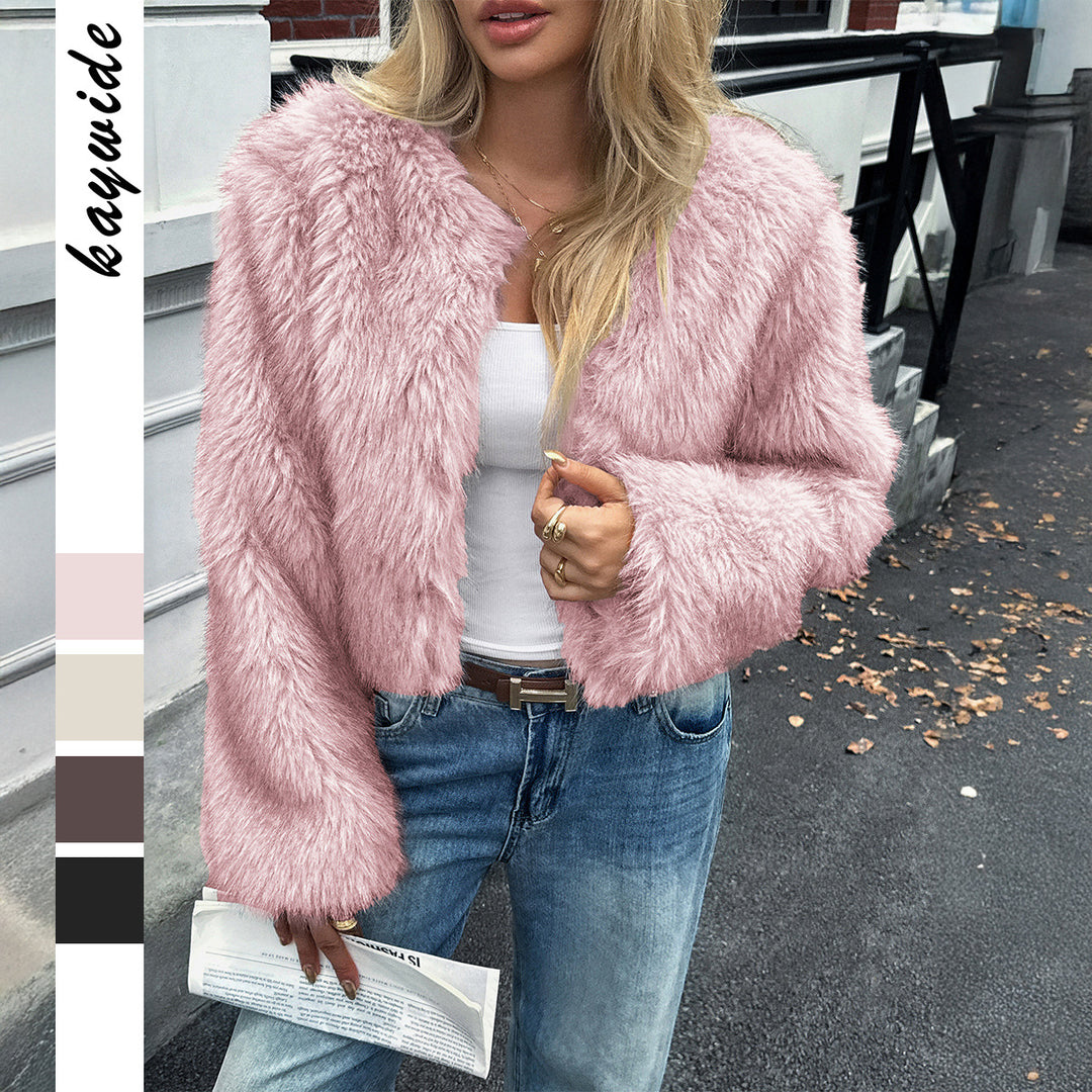 Damen nan kurzes Faux‑Fur Jacke mit voluminösen Ärmeln, offenem Schnitt und kuscheliger Innenfutter Shop Nory