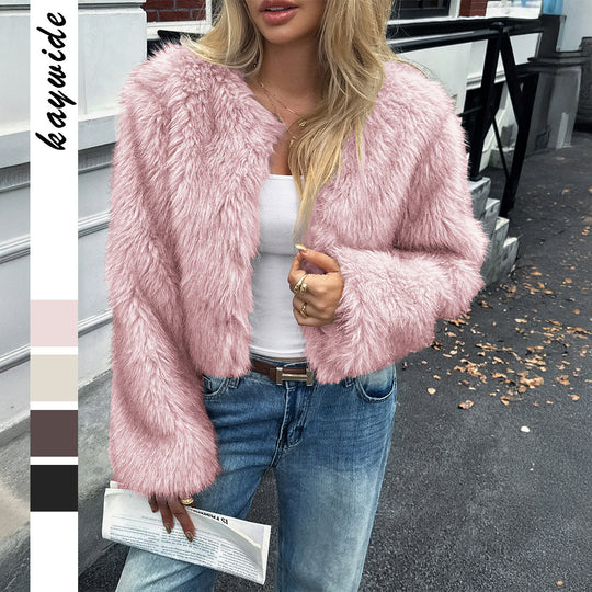 Damen nan kurzes Faux‑Fur Jacke mit voluminösen Ärmeln, offenem Schnitt und kuscheliger Innenfutter Shop Nory