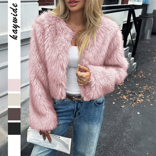Damen nan kurzes Faux‑Fur Jacke mit voluminösen Ärmeln, offenem Schnitt und kuscheliger Innenfutter Shop Nory