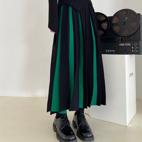 Damen Eleganter Plissee-Rock mit kontrastierenden Streifen Shop Nory