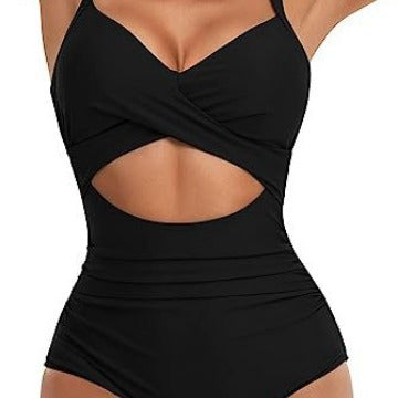Damen Cut-Out Badeanzug mit Kreuzgurt