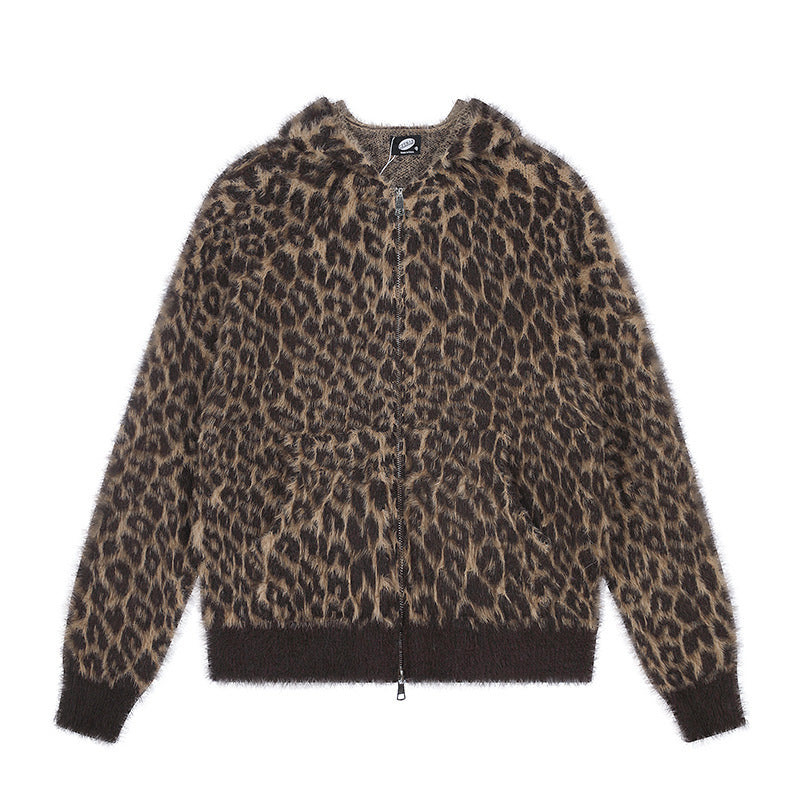 Damen Kuschel-Strickjacke mit Reißverschluss und Leopardenjacquard Shop Nory