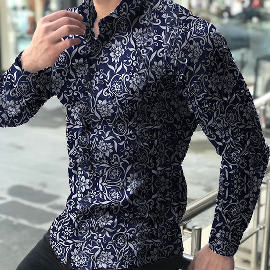 Herren figurbetontes Langarmhemd mit feinem Ornamentmuster und stretch Baumwollmischung Shop Nory
