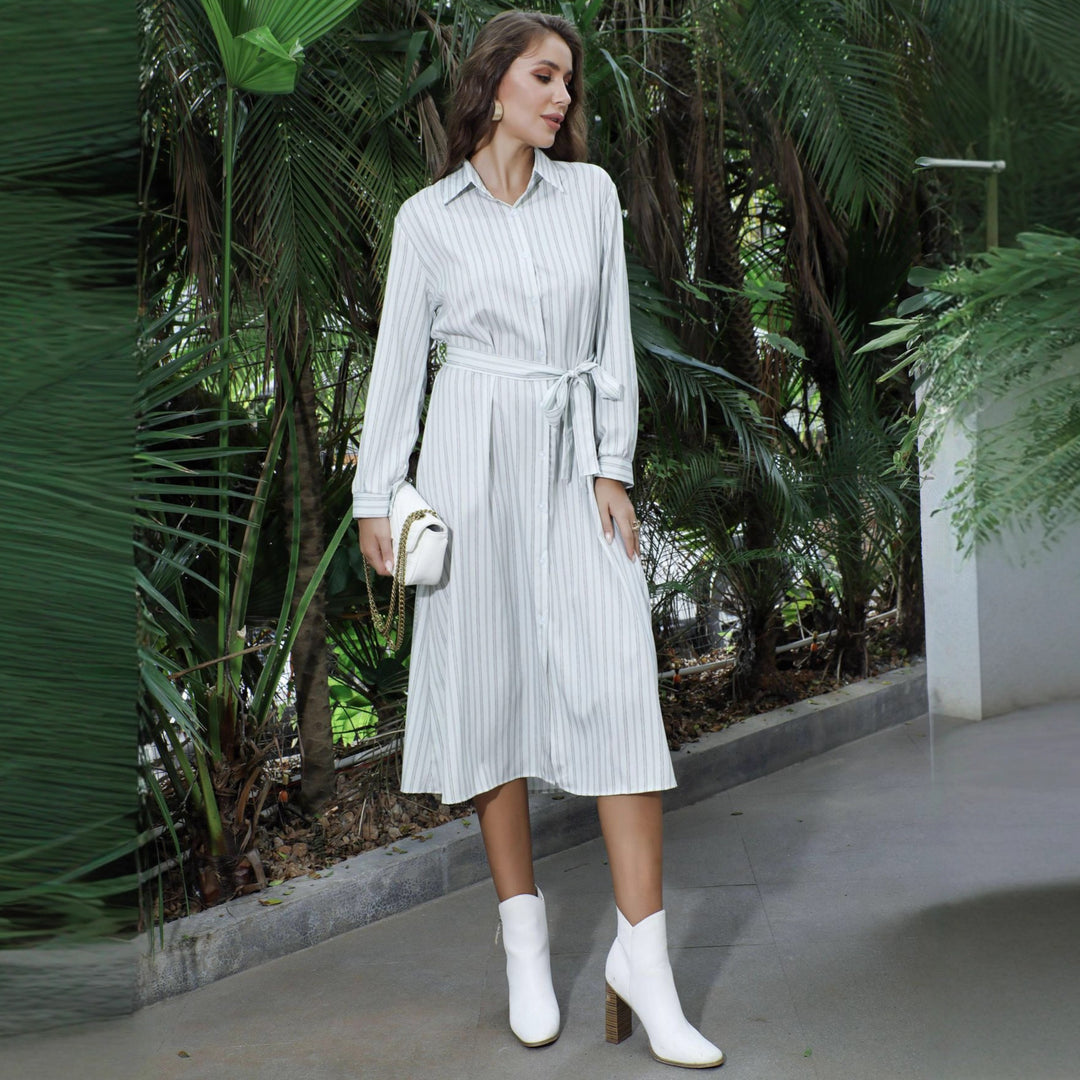 Damen Hemdblusenkleid mit Taillengürtel und hohem Beinschlitz Shop Nory