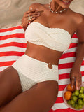 Damen Bandeau-Bikini mit strukturiertem Obermaterial und hochgeschnittenem Höschen