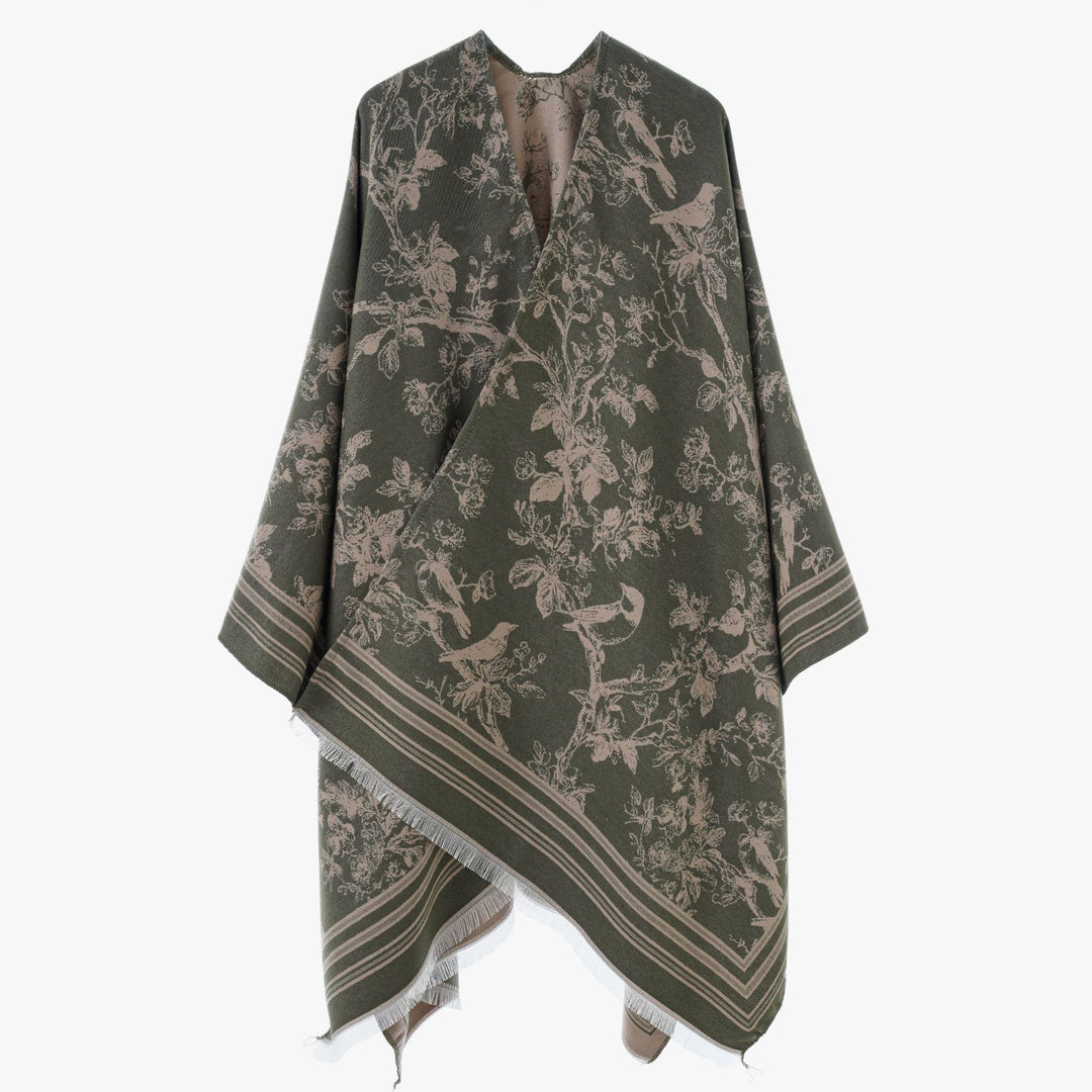Damen Jacquard‑Poncho im Kimono‑Stil mit Vogel‑Blütenmuster Shop Nory