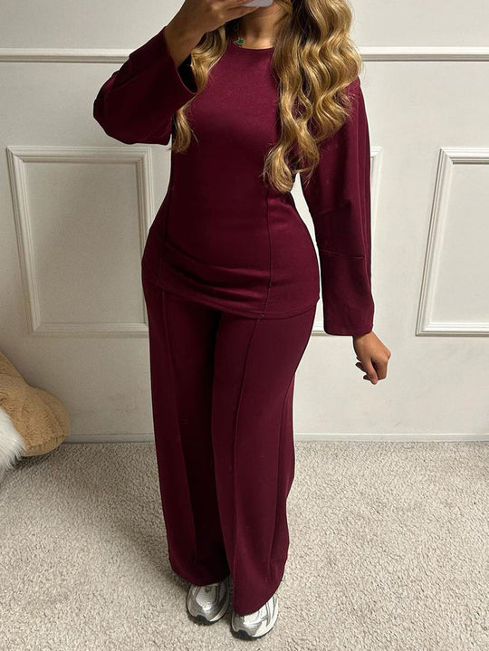 Damen nan weiches Lounge-Set mit tailliertem Sweatshirt, formgebenden Nahtdetails und weitem Palazzohosen-Bein Shop Nory