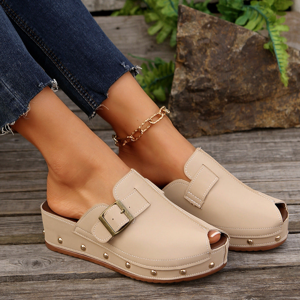 Damen Clogs mit modischem Schnallen-Design und trendiger Metallverzierung