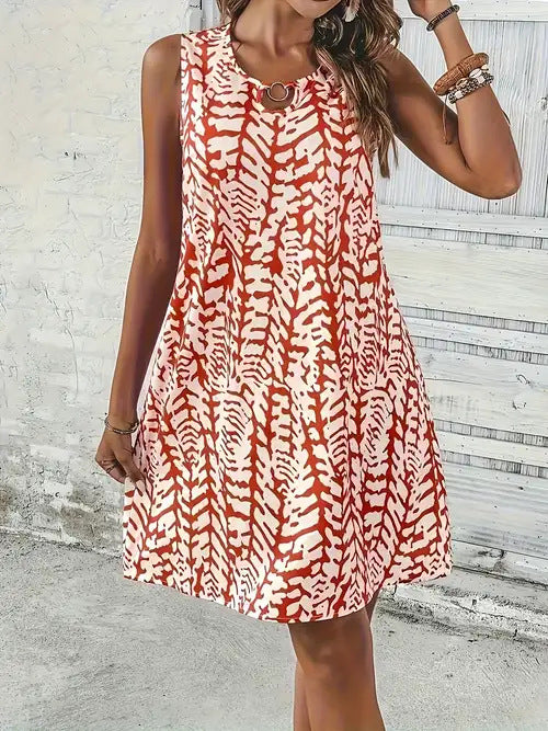Damen Ärmeloses Freizeitkleid mit floralem Muster und schwingendem Rock