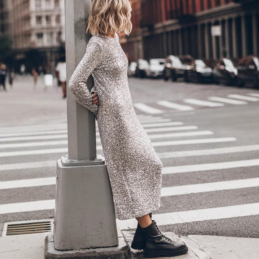 Damen Glitzerndes Langarmkleid