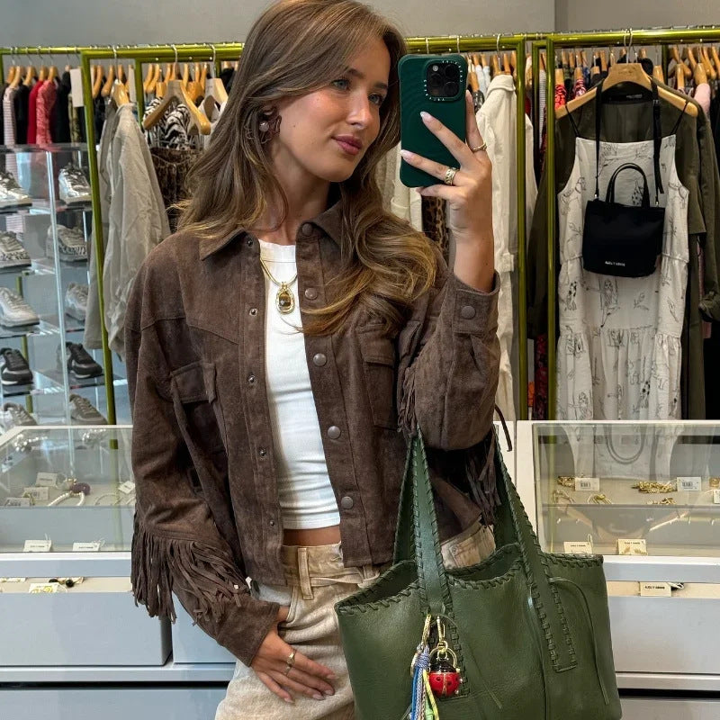 Damen Wildlederjacke mit Fransen