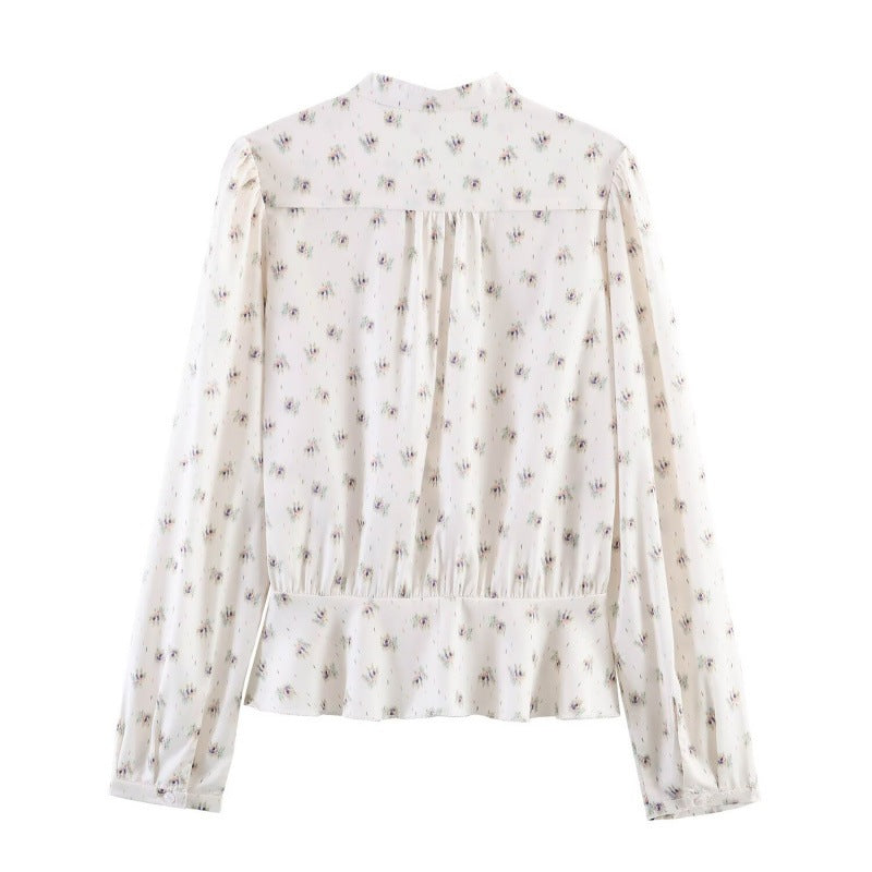 Damen Leichte Viskosebluse mit Stehkragen, Schleifenband und Brustplissees Shop Nory
