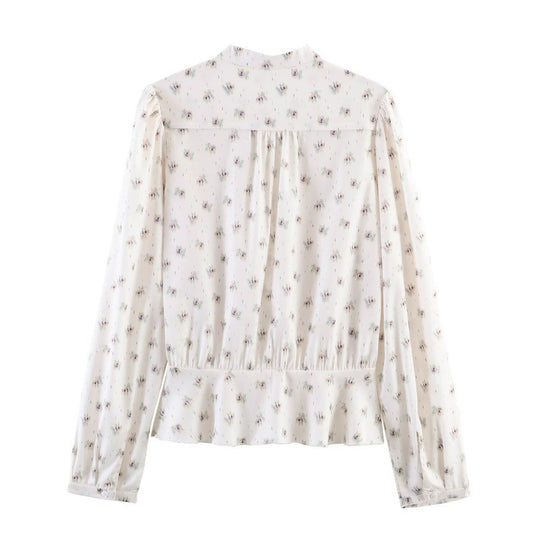 Damen Leichte Viskosebluse mit Stehkragen, Schleifenband und Brustplissees Shop Nory