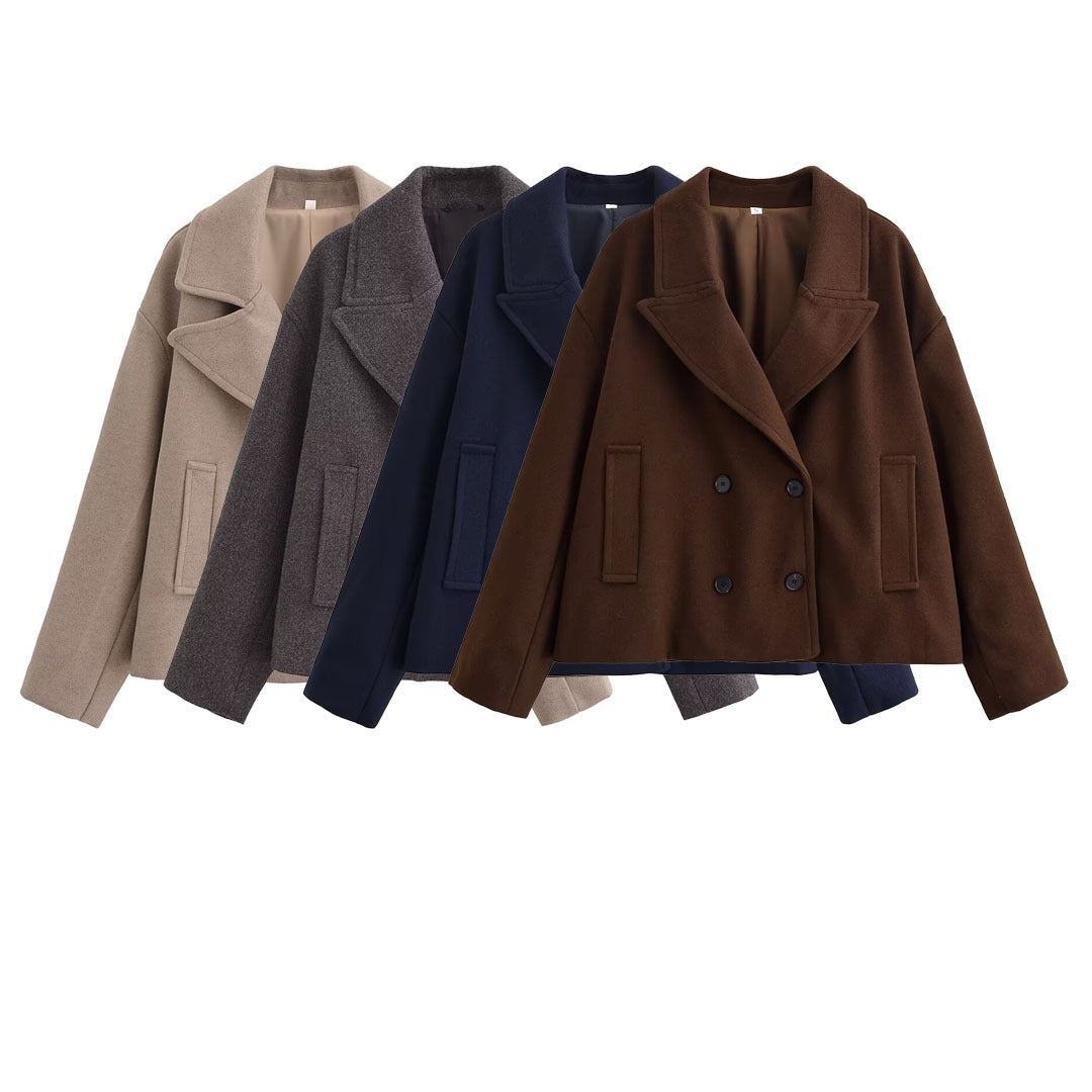 Damen Kurz geschnittener Wollmix-Peacoat mit weitem Revers und Eingrifftaschen Shop Nory