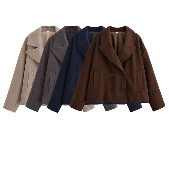 Damen Kurz geschnittener Wollmix-Peacoat mit weitem Revers und Eingrifftaschen Shop Nory