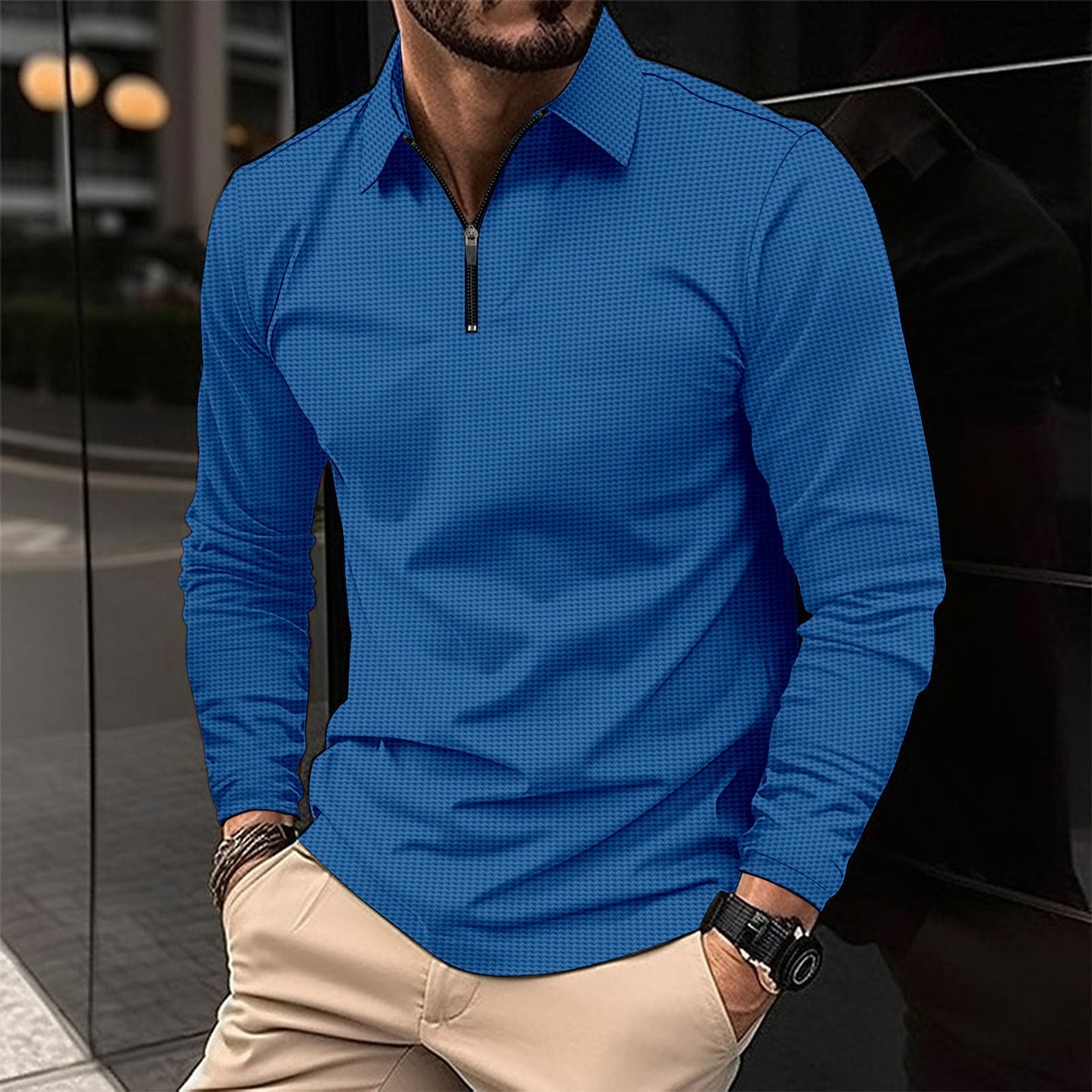 Herren Langarmshirt mit modernem Reißverschluss und strukturiertem Design