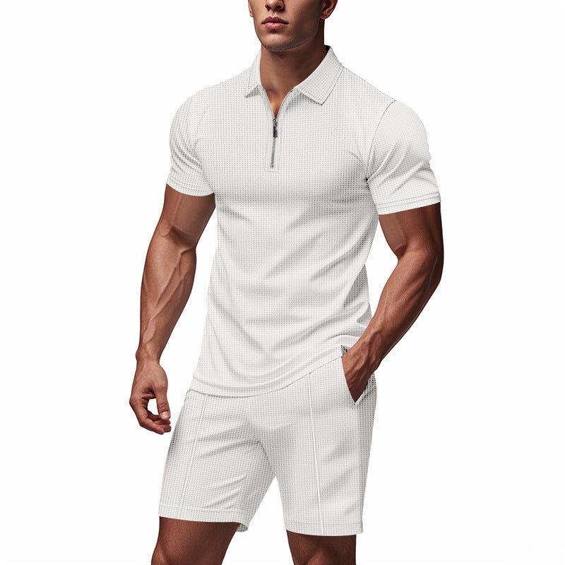 Herren Sportliches Kurzarm-Set mit teils strukturiertem Design und durchgehendem Reißverschluss