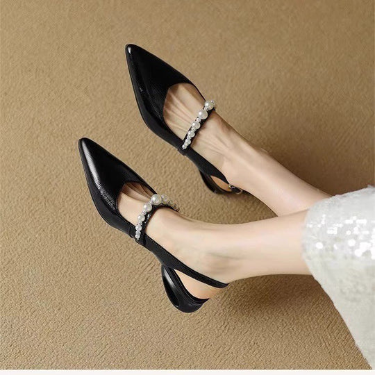 Damen spitze Slingback‑Mules mit Perlenriemen und skulpturalem Absatz Shop Nory