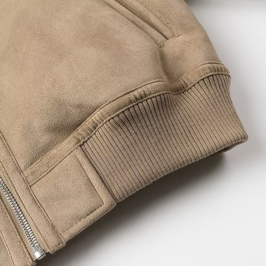 Damen Kurz geschnittene Bomberjacke mit Fake-Shearling-Kragen und Veloursoptik Shop Nory