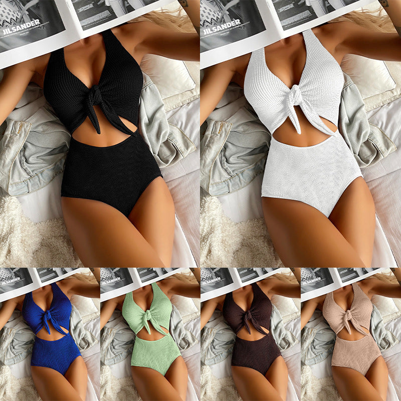 Damen Einteiler Badeanzug mit Knotendesign und Cut-Out-Details Shopnory