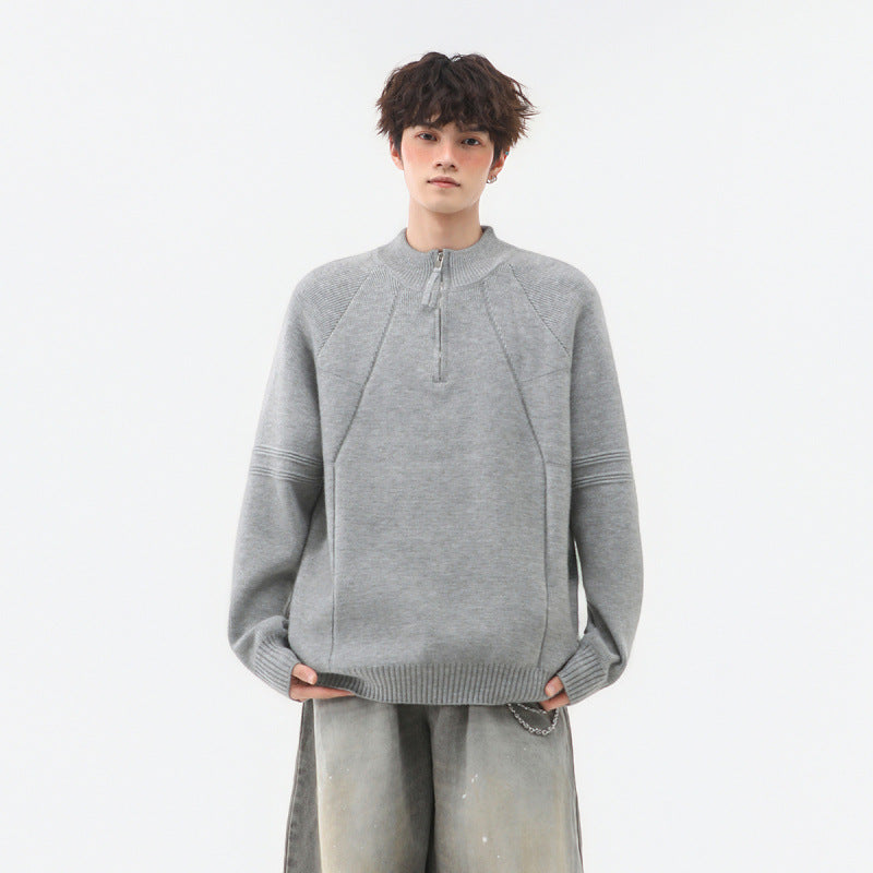 Herren Strick-Halbzip-Pullover mit Stehkragen und strukturierten Rippdetails Shop Nory