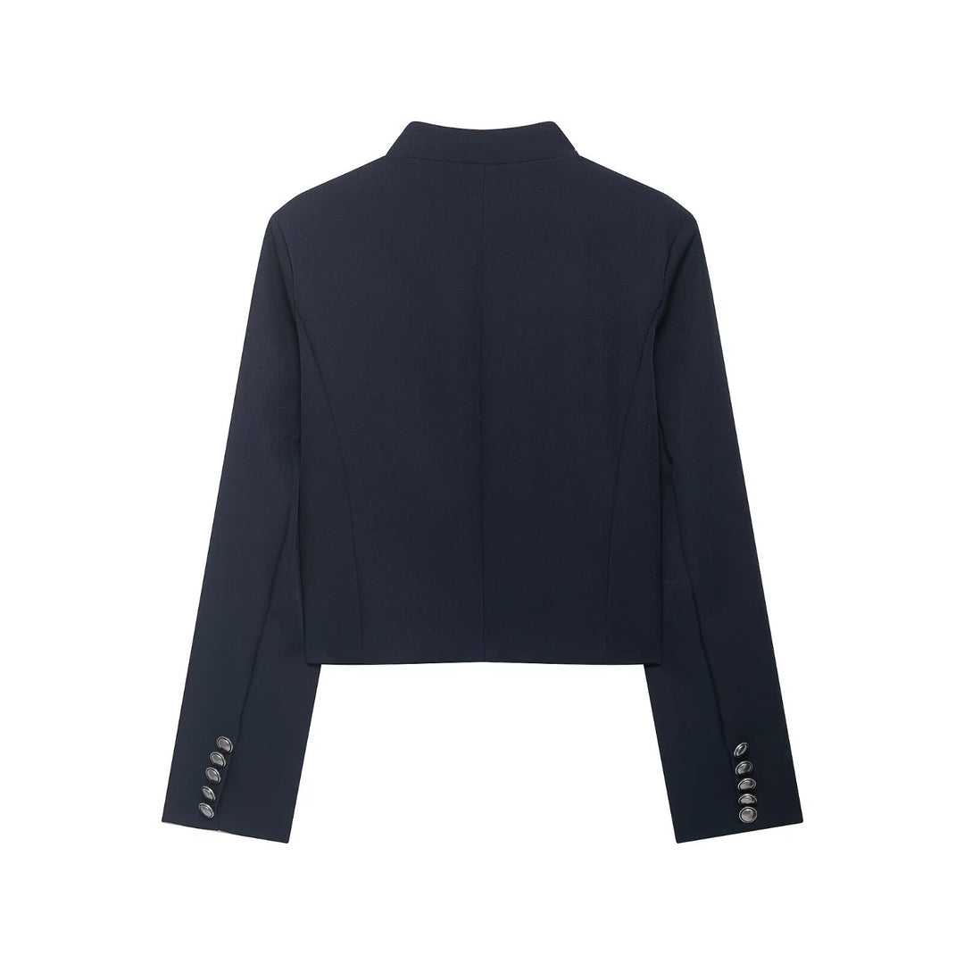 Damen Kurzer Militärinspirierter Wollmix-Blazer mit Stehkragen und Zierkordel-Detail Shop Nory