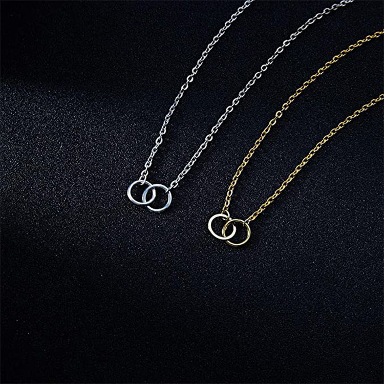 Damen Halskette mit doppeltem Ringsymbol und feiner Gliederkette Shop Nory