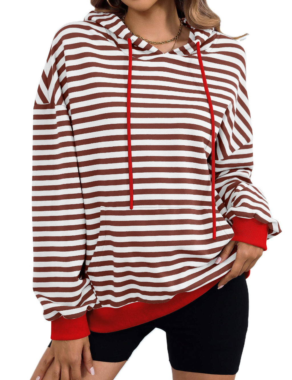 Damen lässiger Kapuzenpullover mit buntem Streifenmuster